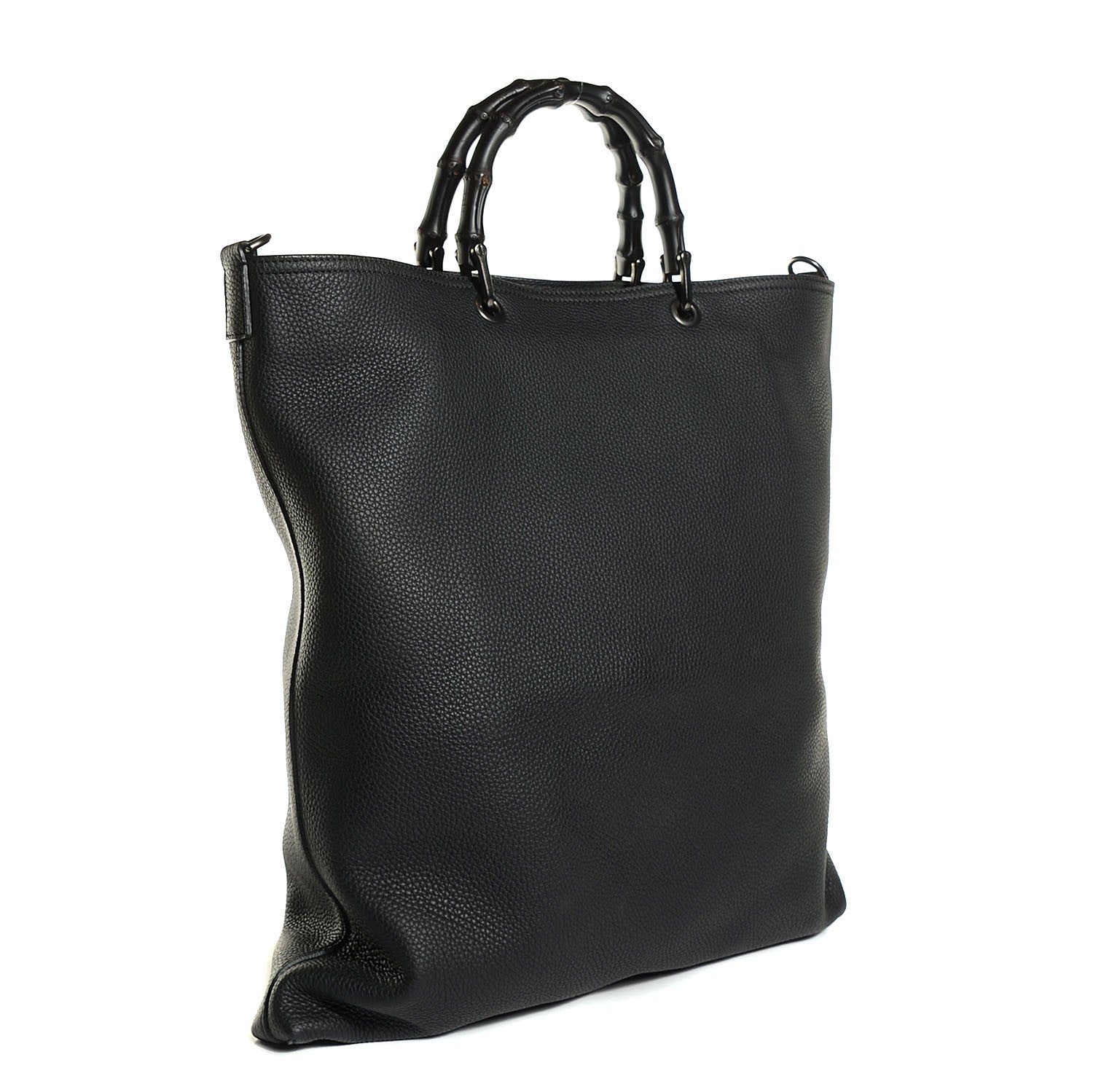 Gucci Pebbled Calfskin Large Bamboo Convertible Tote Black 3 of 7