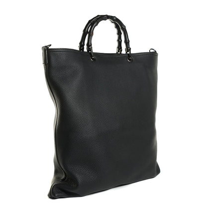 Gucci Pebbled Calfskin Large Bamboo Convertible Tote Black 3 of 7