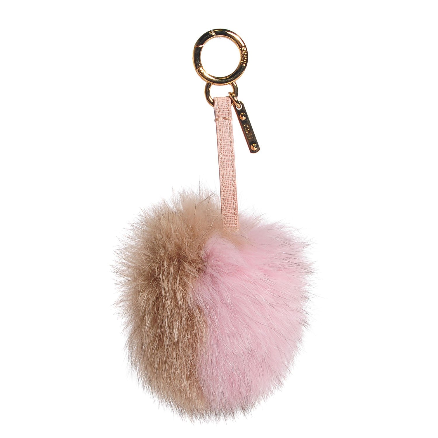 Fendi Fox Fur Vitello Elite Bi-Color Pom Pom Bag Charm Rosa Cammello Cipria 1 of 7
