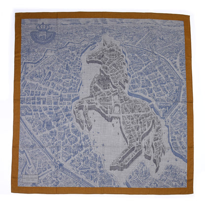 Hermes Cashmere Silk La Cite Cavaliere Shawl 140 Gold Gris Chine 1 of 4