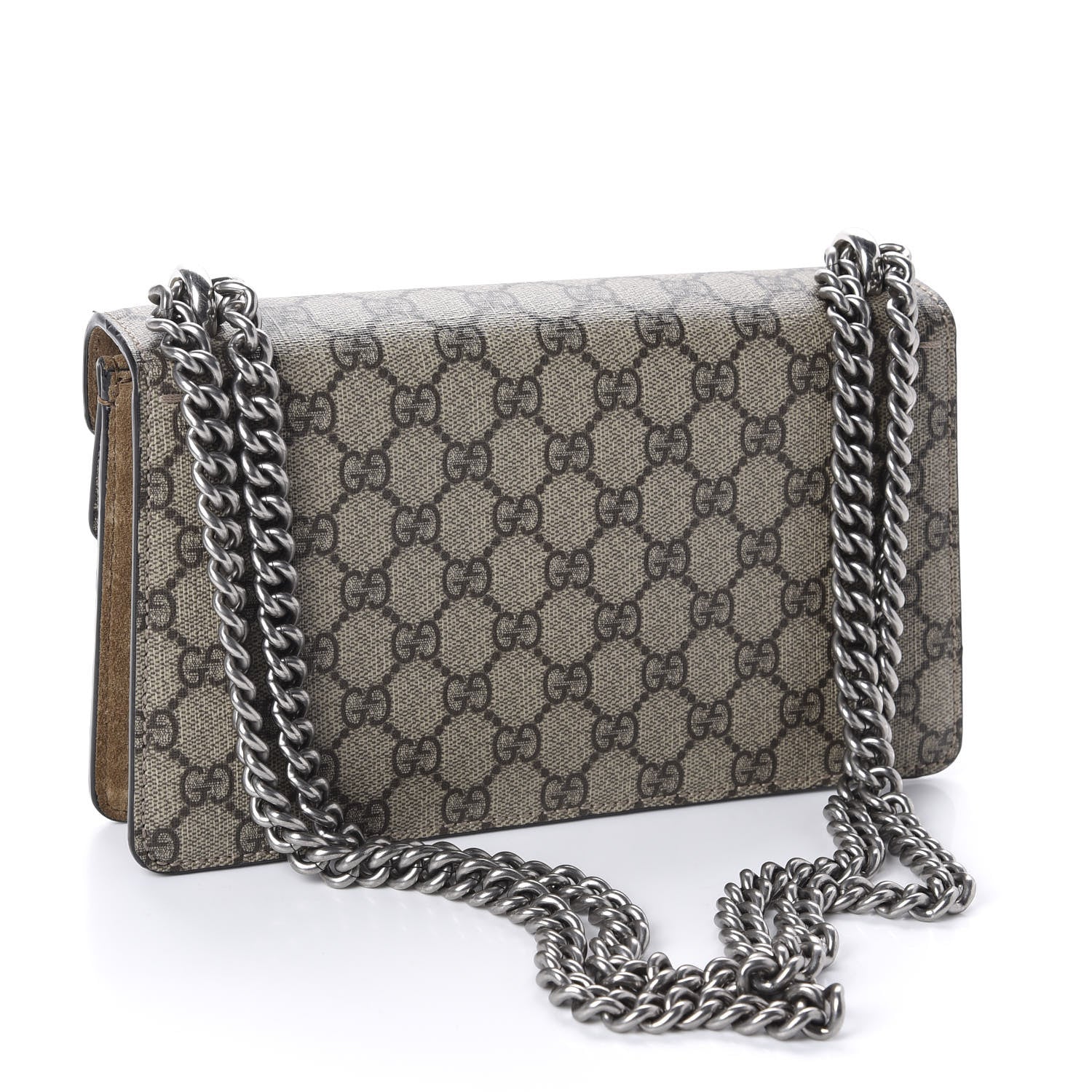 Gucci GG Supreme Monogram Suede Crystal Small Dionysus Shoulder Bag Beige Ebony Taupe 2 of 10