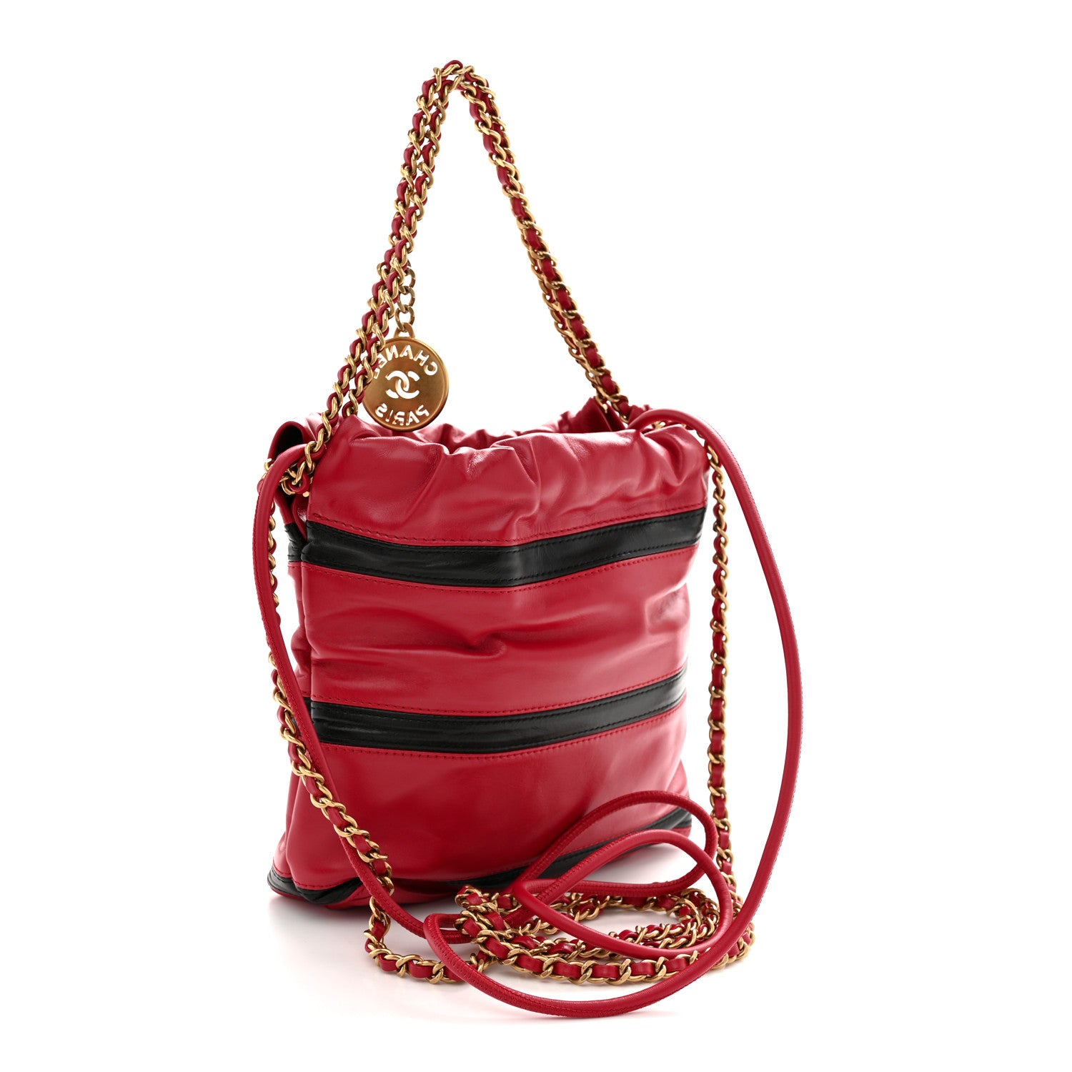 Chanel Shiny Calfskin Striped Mini Chanel 22 Red Black 3 of 11