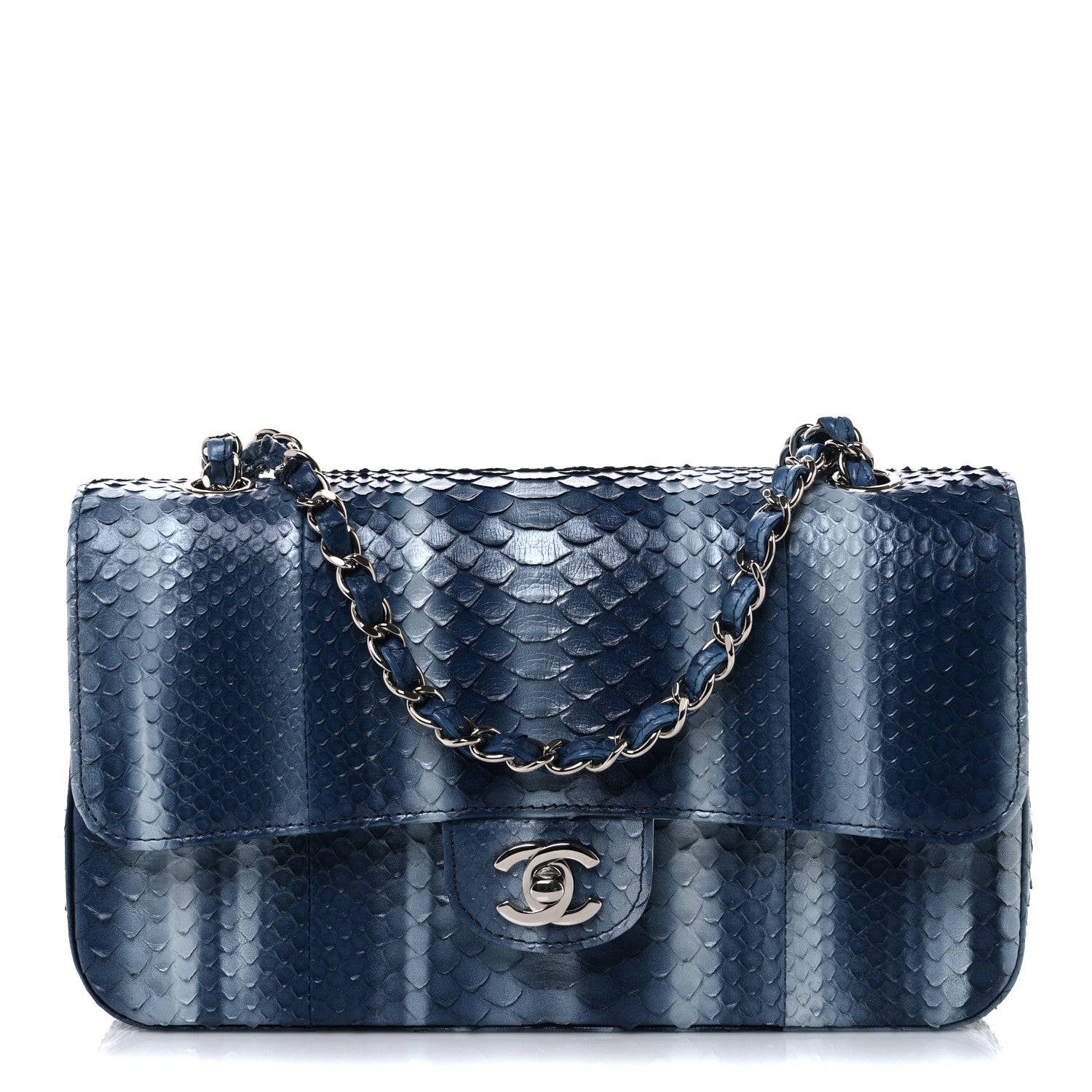 Chanel Metallic Snakeskin Ombre Medium Double Flap Blue Silver 1 of 12