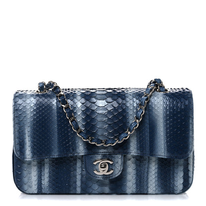 Chanel Metallic Snakeskin Ombre Medium Double Flap Blue Silver 1 of 12