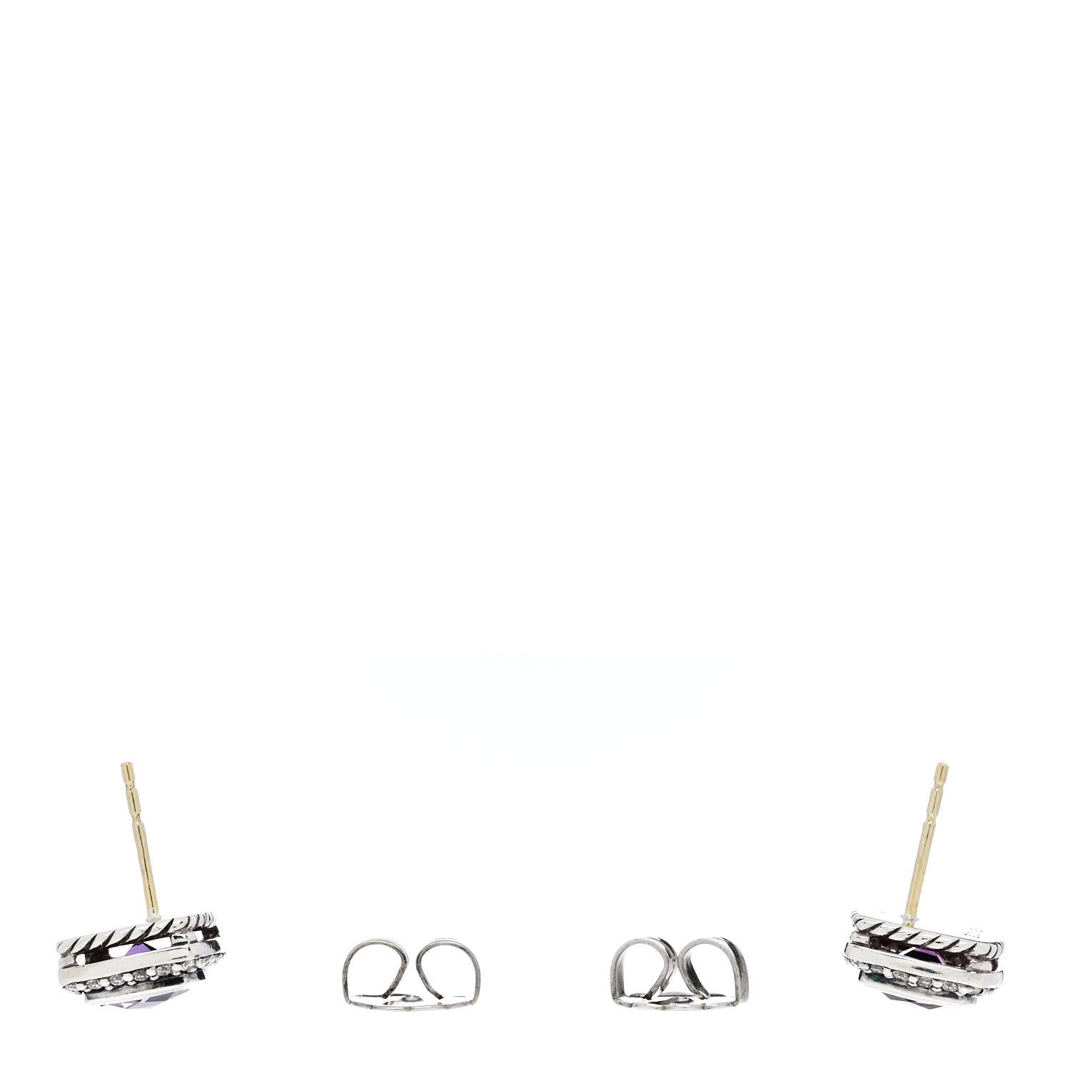 David Yurman Sterling Silver Diamond Amethyst 7mm Albion Earrings 3 of 4