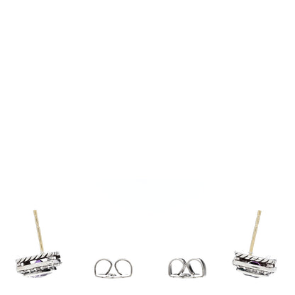 David Yurman Sterling Silver Diamond Amethyst 7mm Albion Earrings 3 of 4