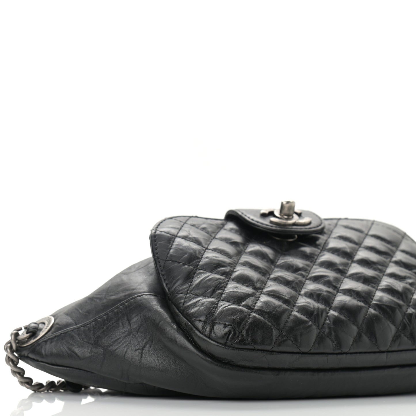 Crumpled Calfskin Quilted Casual Rock Waist Bag Fanny Pack Black