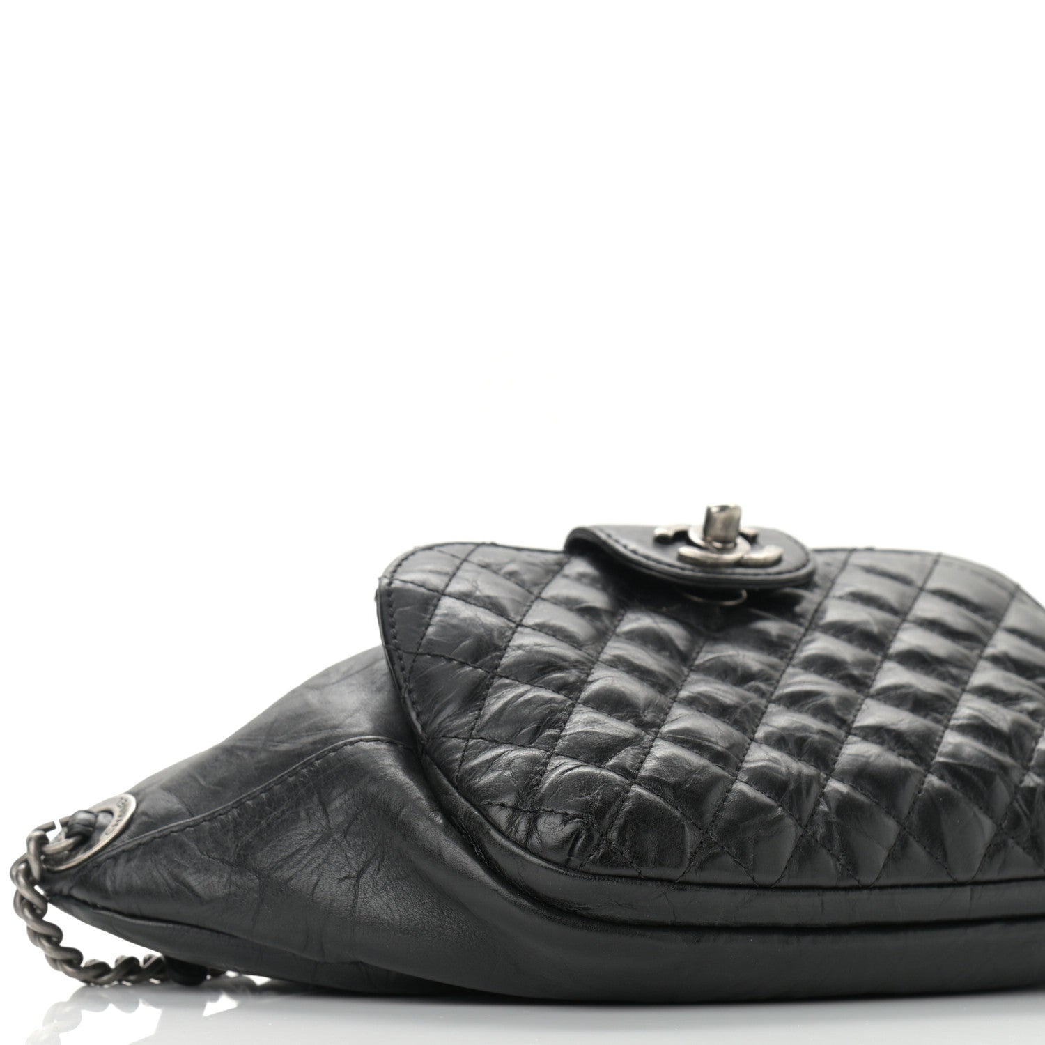 Chanel Crumpled Calfskin Quilted Casual Rock Waist Bag Fanny Pack Black 9 of 10