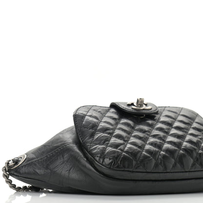 Chanel Crumpled Calfskin Quilted Casual Rock Waist Bag Fanny Pack Black 9 of 10