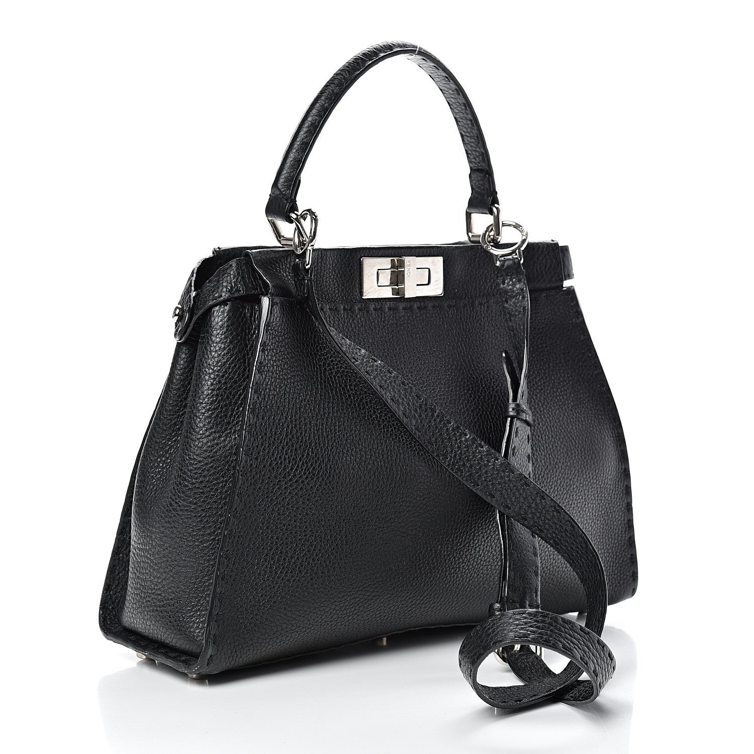 Fendi Cuoio Romano Selleria Bi-Color Medium Peekaboo Iconic Satchel Black Mou 3 of 17