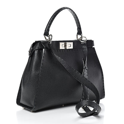 Fendi Cuoio Romano Selleria Bi-Color Medium Peekaboo Iconic Satchel Black Mou 3 of 17