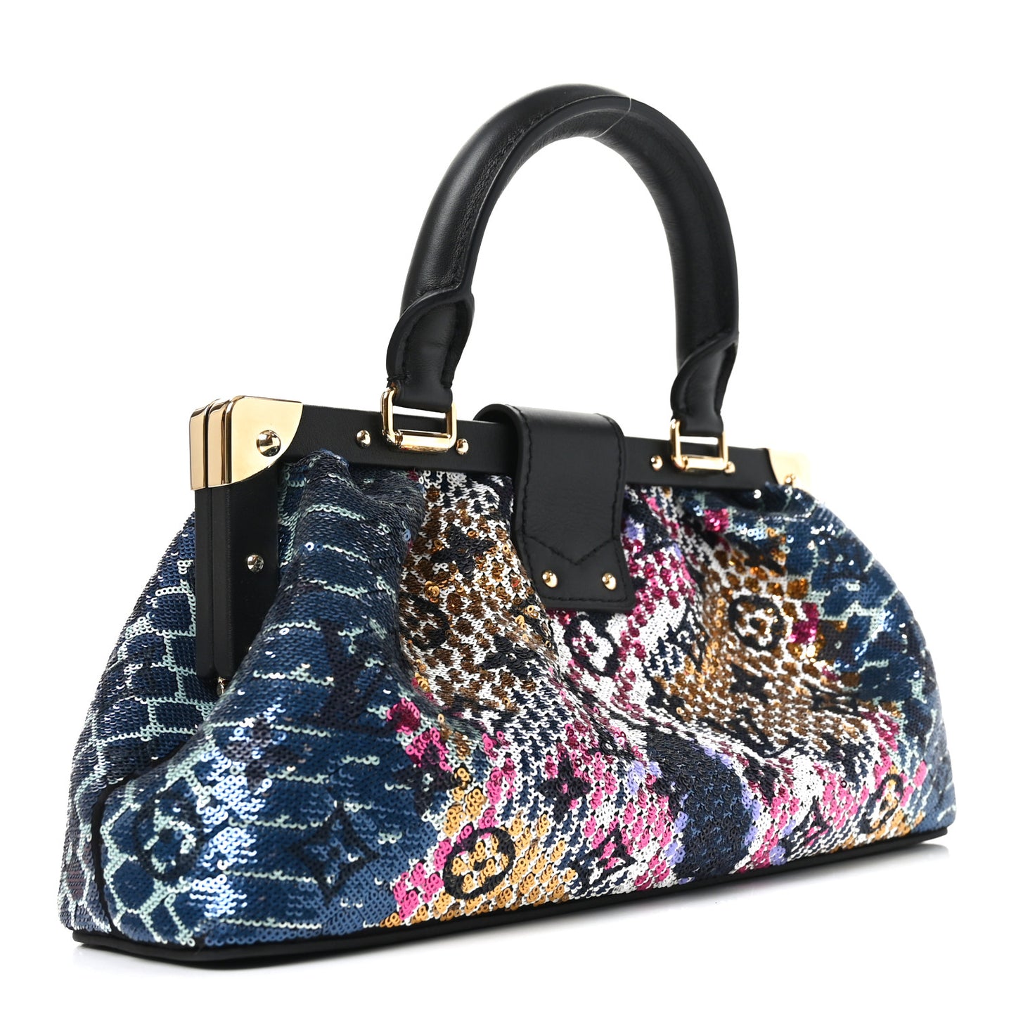Calfskin Monogram Sequin LV Cafe Clutch Multicolor