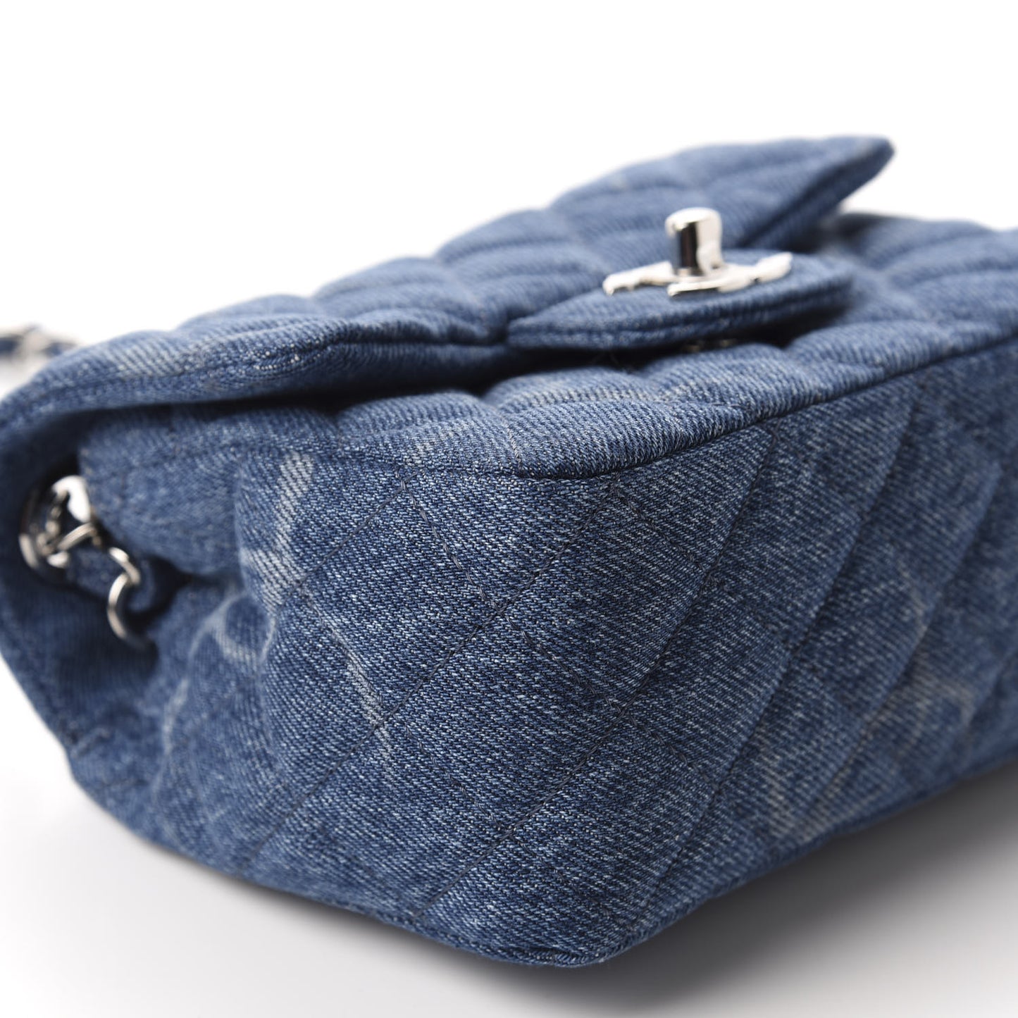 Denim CC Quilted Mini Square Flap Blue