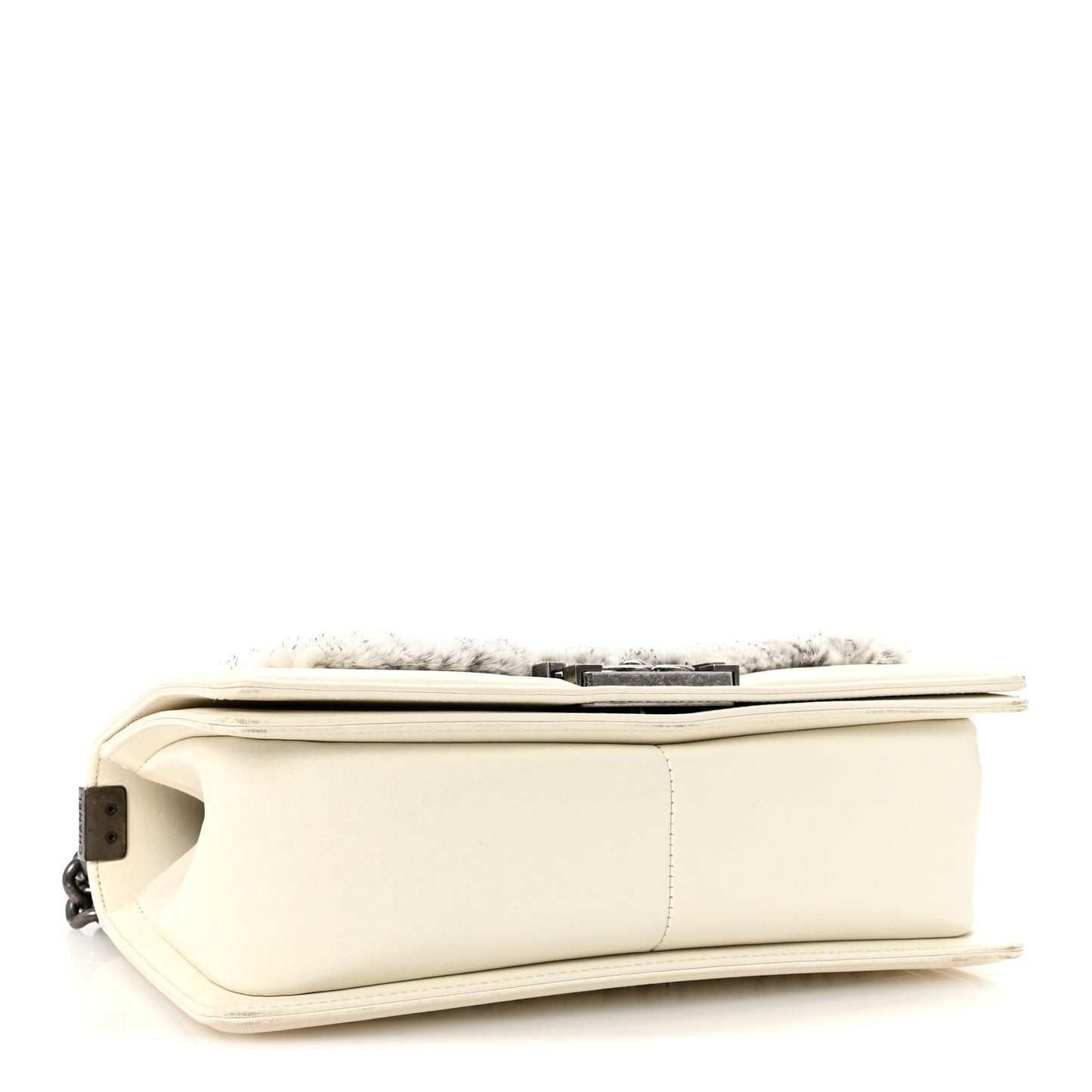 Fur Calfskin Medium Boy Flap White Silver