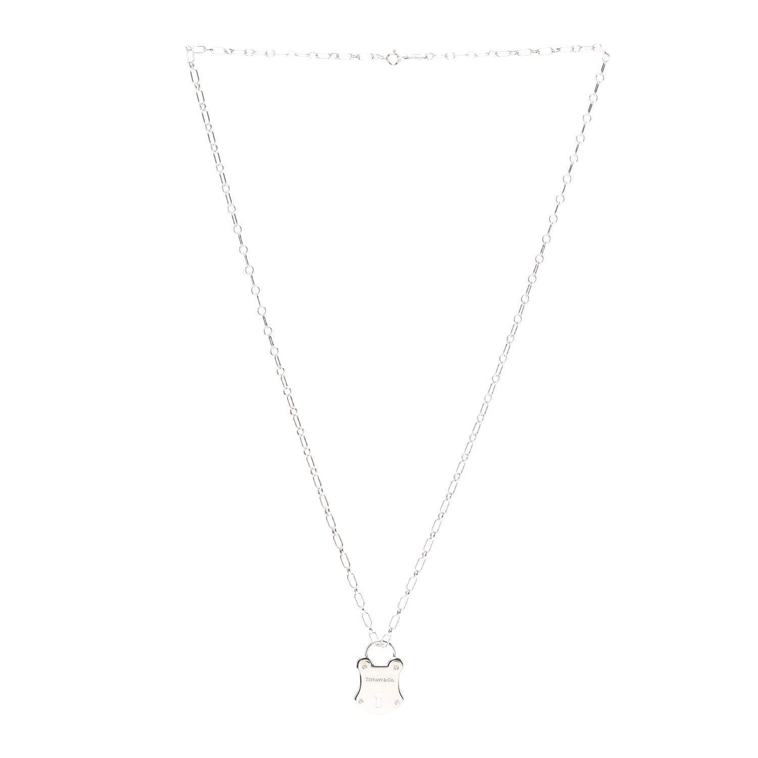 Tiffany Sterling Silver Diamond Lock Pendant Necklace 3 of 6