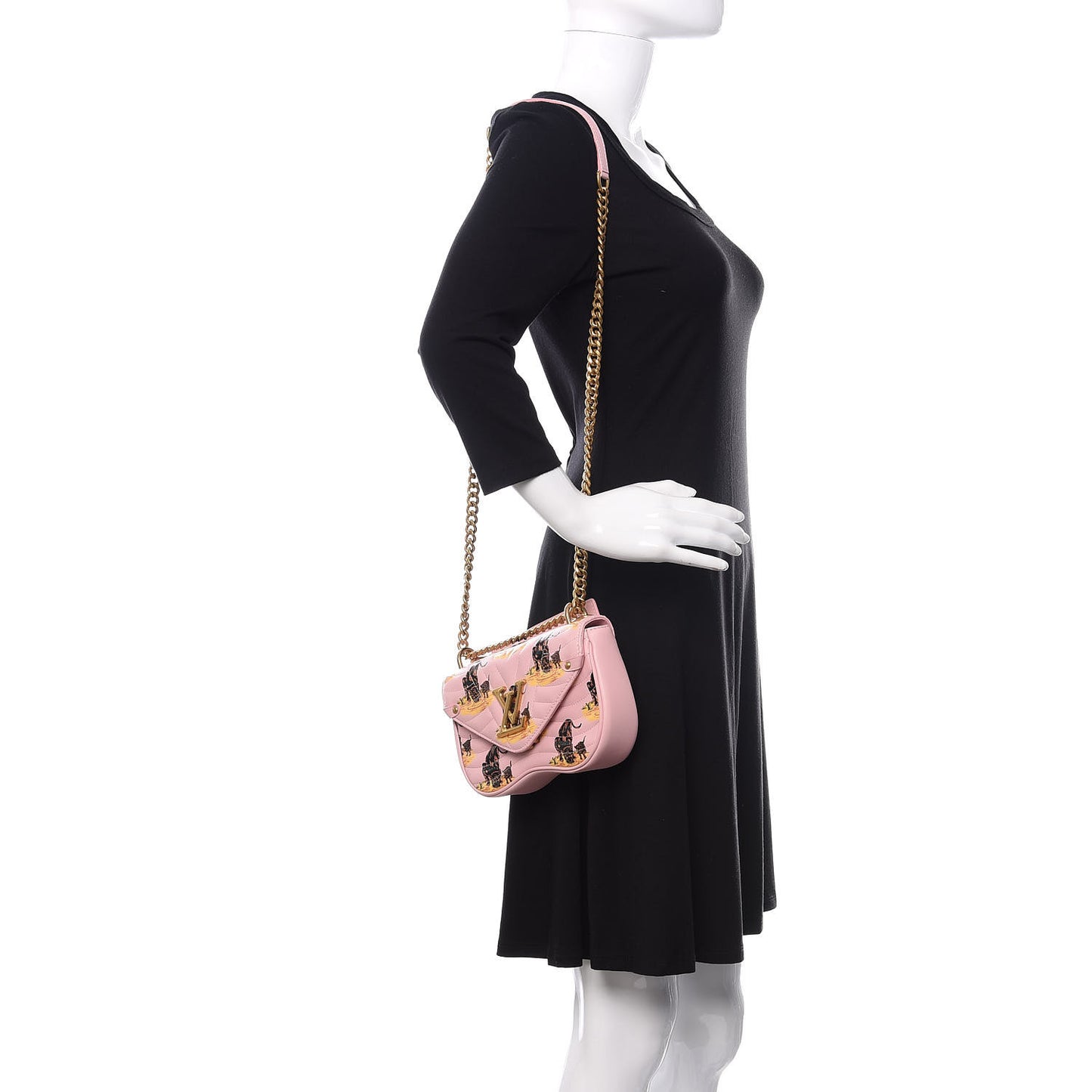 Calfskin Leopard Print New Wave Chain PM Light Pink