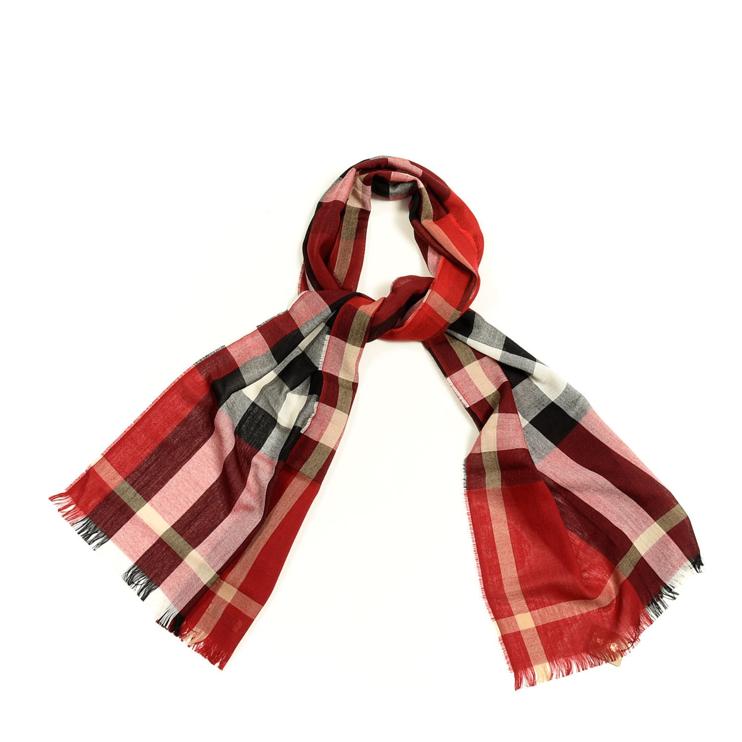 Burberry Wool Cashmere Classic Check Scarf Red 1 of 3