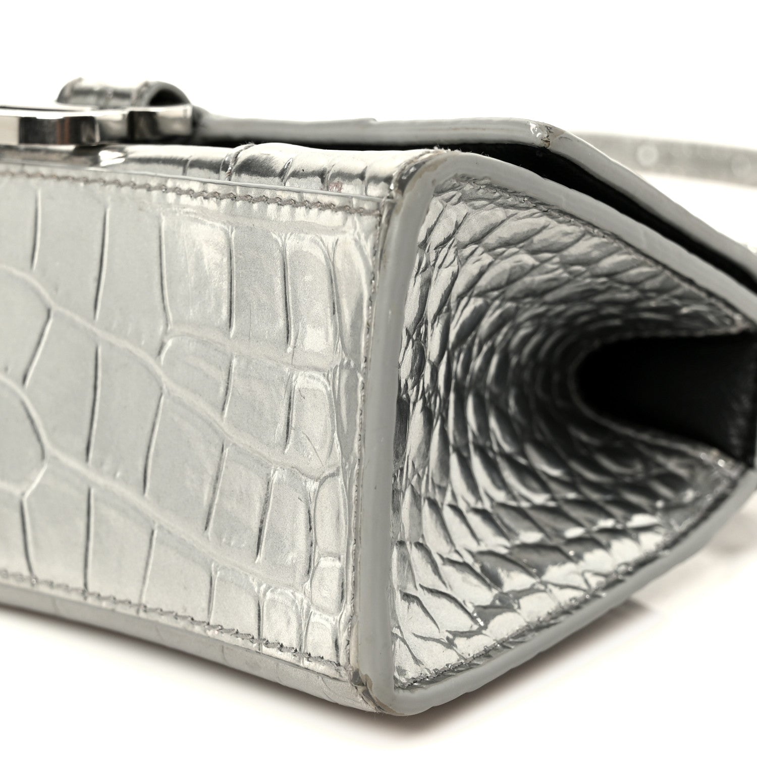 Balenciaga Metallic Calfskin Crocodile Embossed Hourglass Top Handle Bag XS Silver 11 of 11
