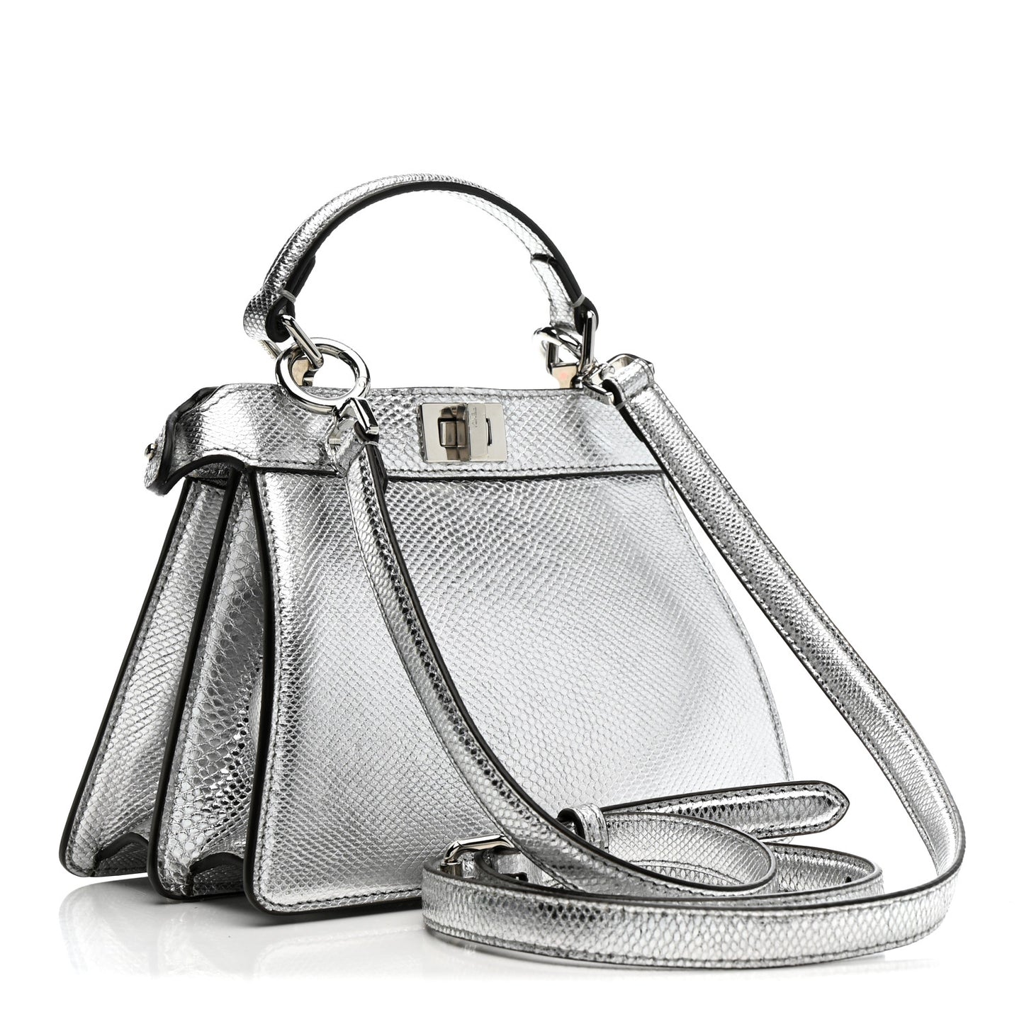 Metallic Karung Petite Peekaboo I SEE U Satchel Argento