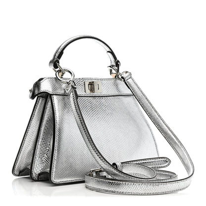 Fendi Metallic Karung Petite Peekaboo I SEE U Satchel Argento 3 of 15
