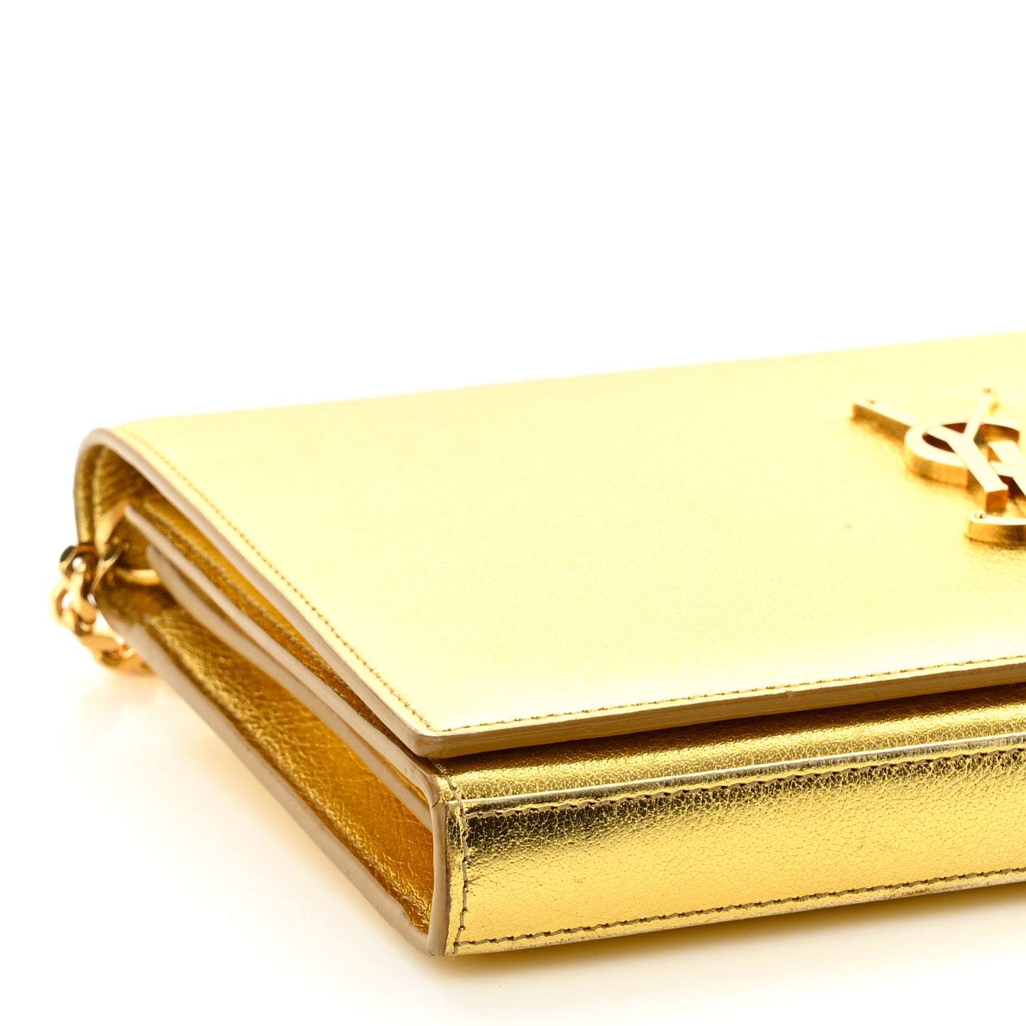 Metallic Calfskin Monogram Chain Wallet Gold