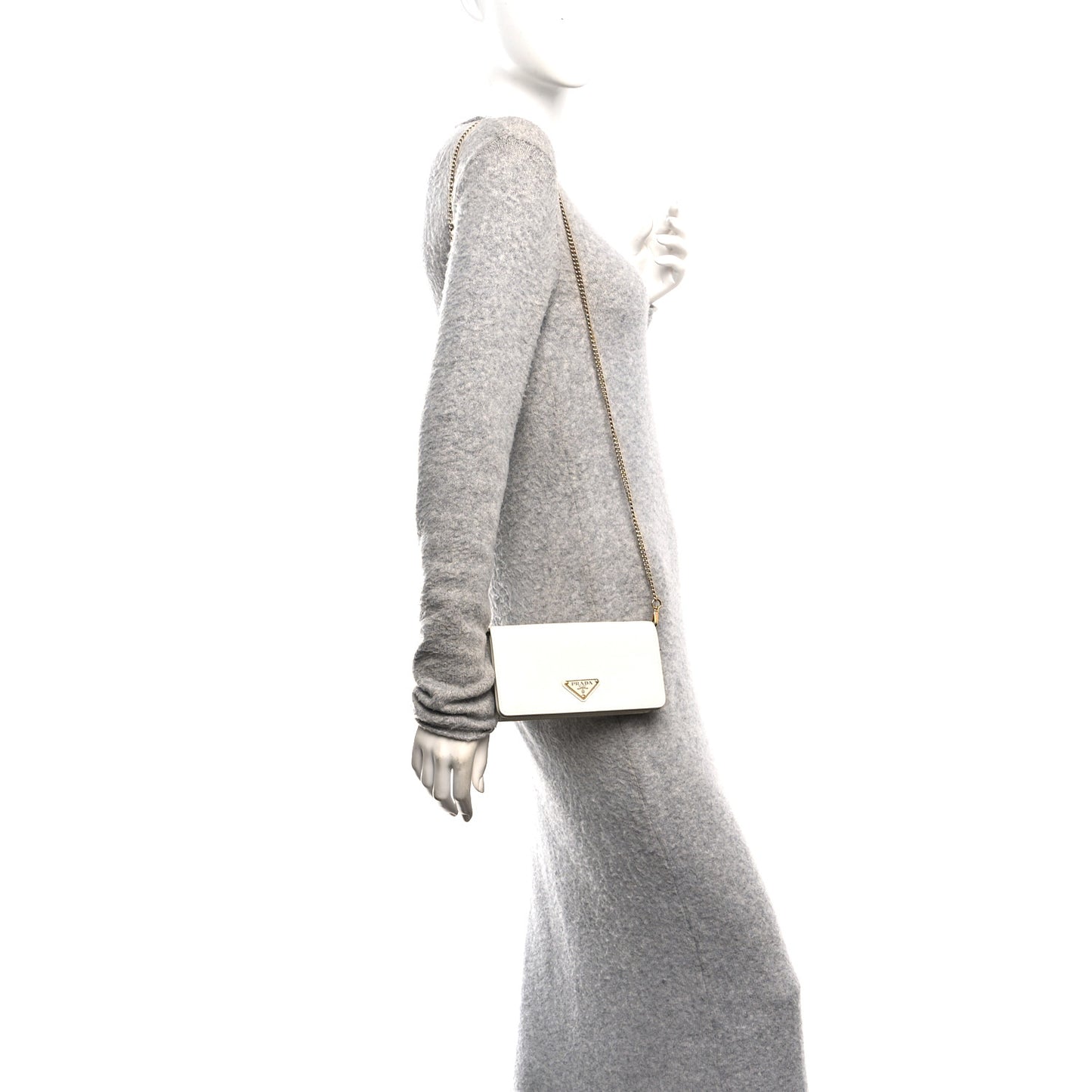 Saffiano Cuir Triangle Logo Miniborse White