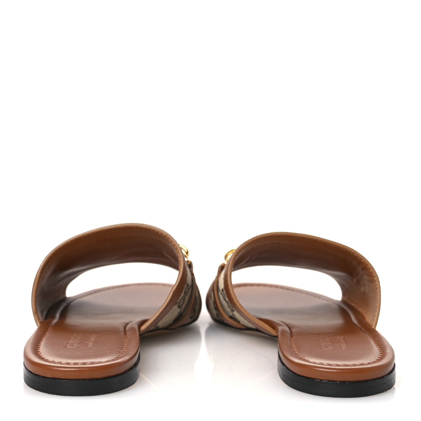 Calfskin Monogram Horsebit Womens Slide Sandals 37 Beige Ebony Sundial