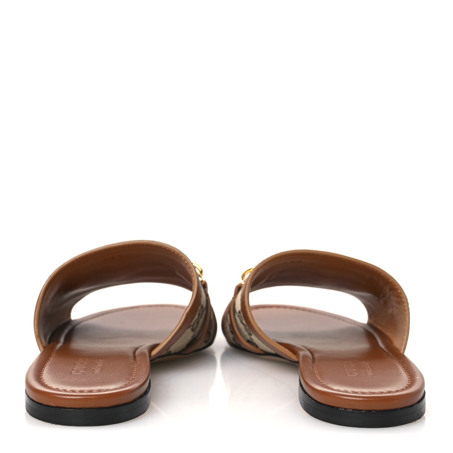 Gucci Calfskin Monogram Horsebit Womens Slide Sandals 37 Beige Ebony Sundial 6 of 12