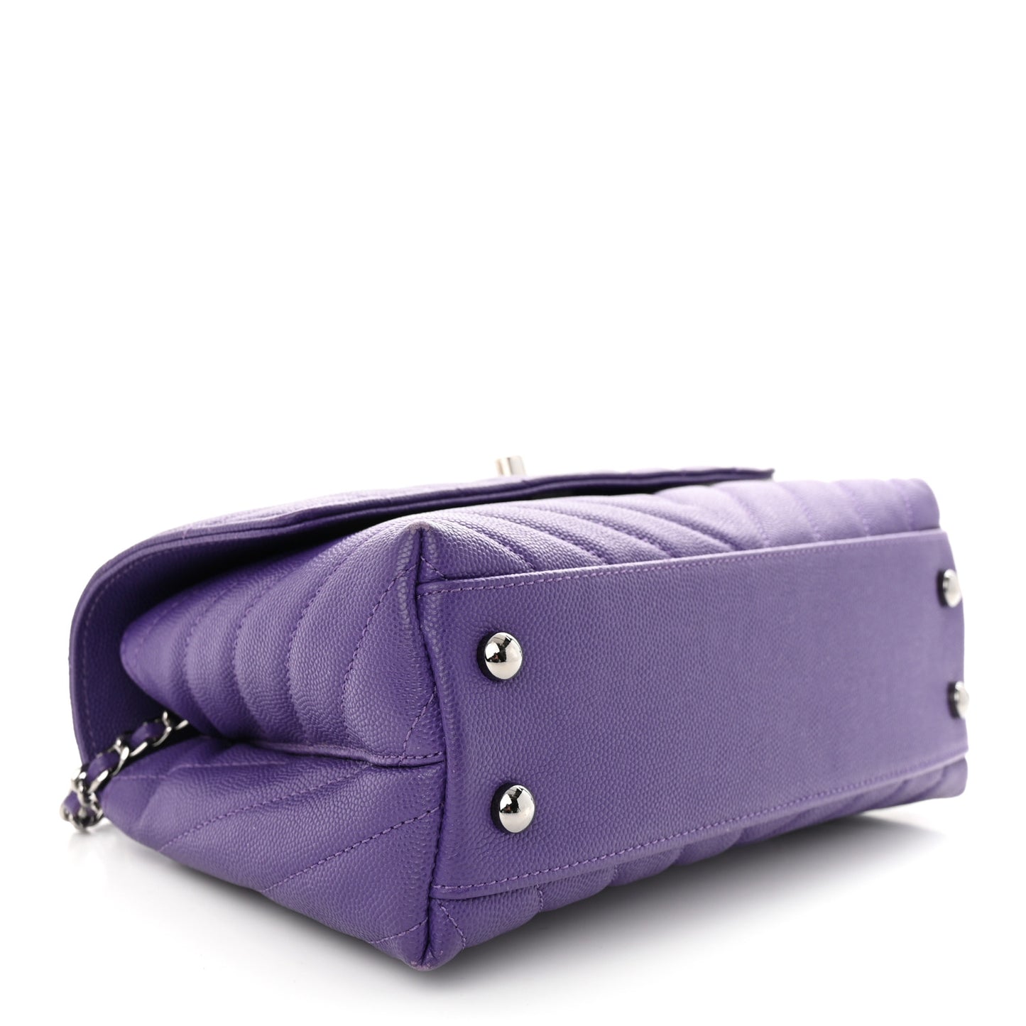 Caviar Chevron Quilted Mini Coco Handle Flap Purple
