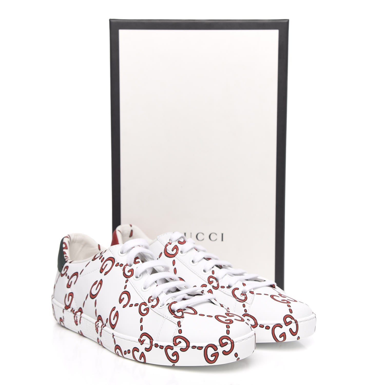 Gucci Calfskin GucciGhost Print Womens Ace Sneakers 37.5 White Hibiscus Red 9 of 10