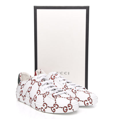 Gucci Calfskin GucciGhost Print Womens Ace Sneakers 37.5 White Hibiscus Red 9 of 10