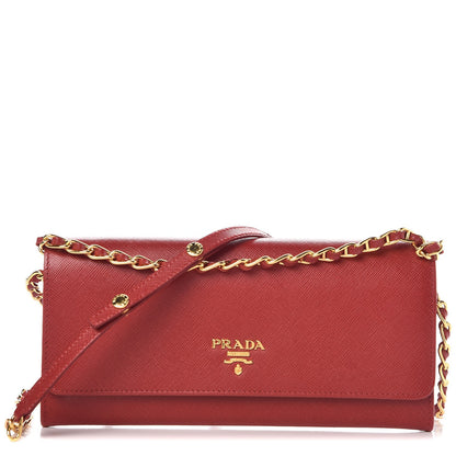 Prada Saffiano Metal Oro Chain Wallet Fuoco 1 of 7