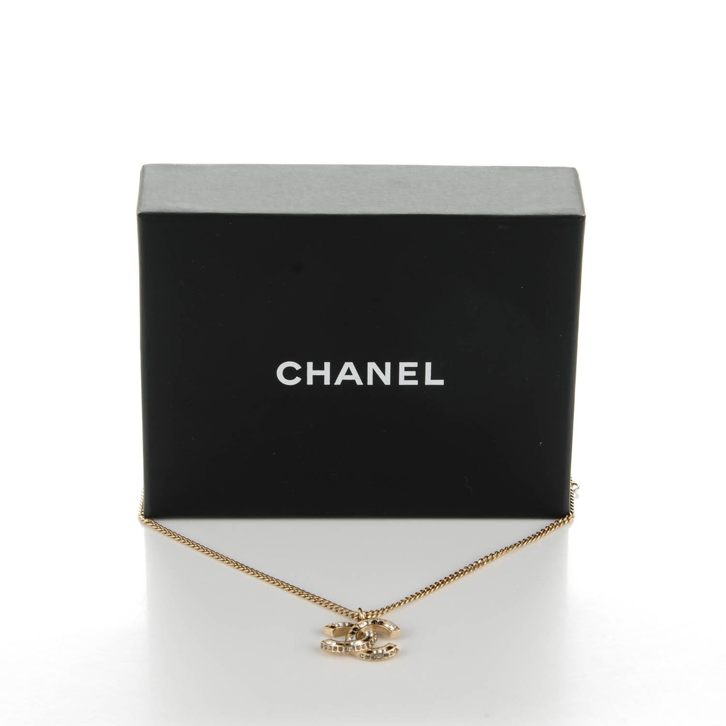 Baguette Crystal CC Necklace Light Gold Black