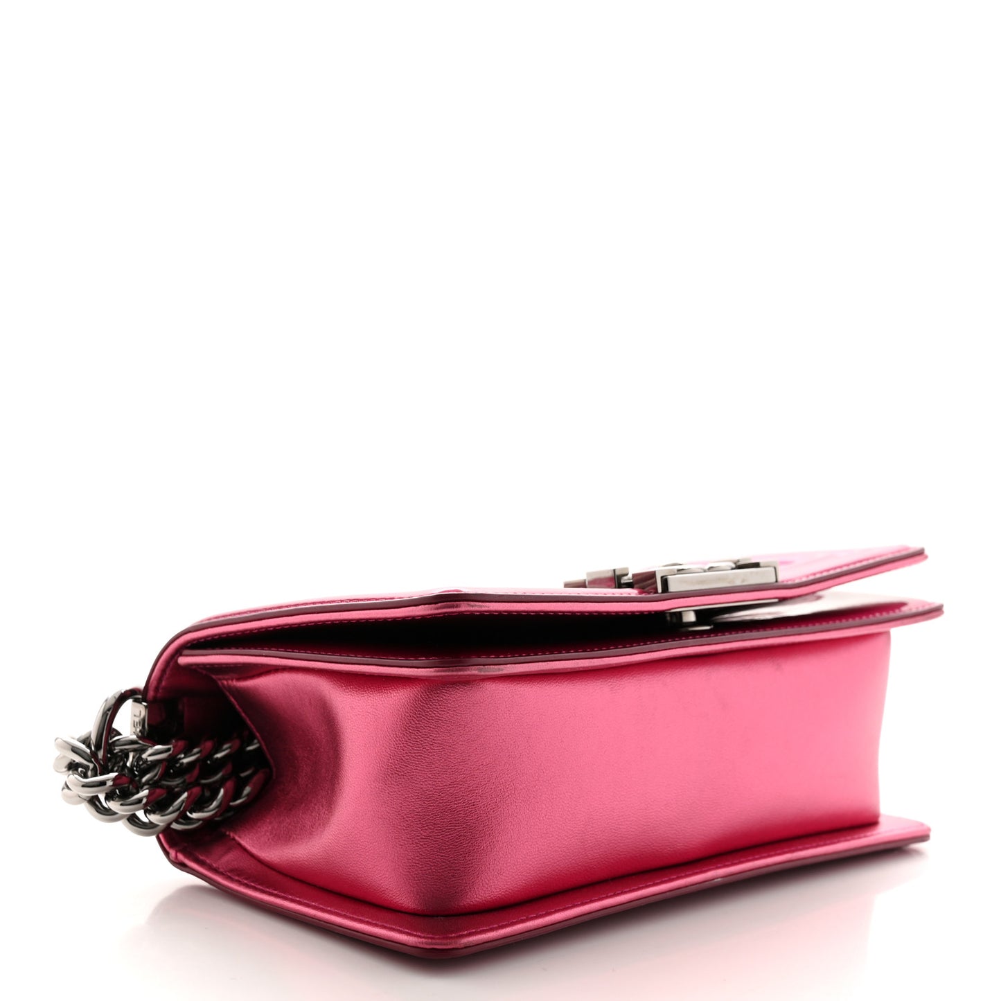 Metallic Patent Calfskin Quilted Small Boy Flap Pink