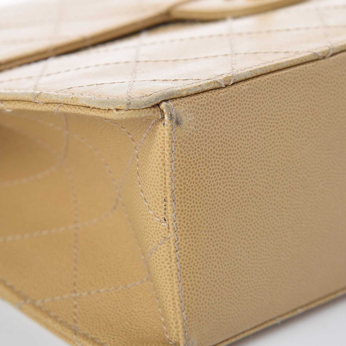 Caviar Stitched Jumbo Single Flap Beige