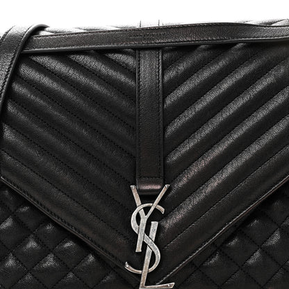 Saint Laurent Calfskin Mixed Matelasse Triquilt Large Monogram Satchel Black 8 of 11