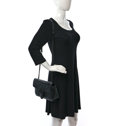 Gucci Calfskin Matelasse Monochrome Small GG Marmont Shoulder Bag Black 2 of 8