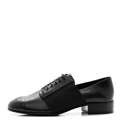 Chanel Calfskin Elastic Lace Up Cap Toe CC Loafers 38 Black 1 of 11