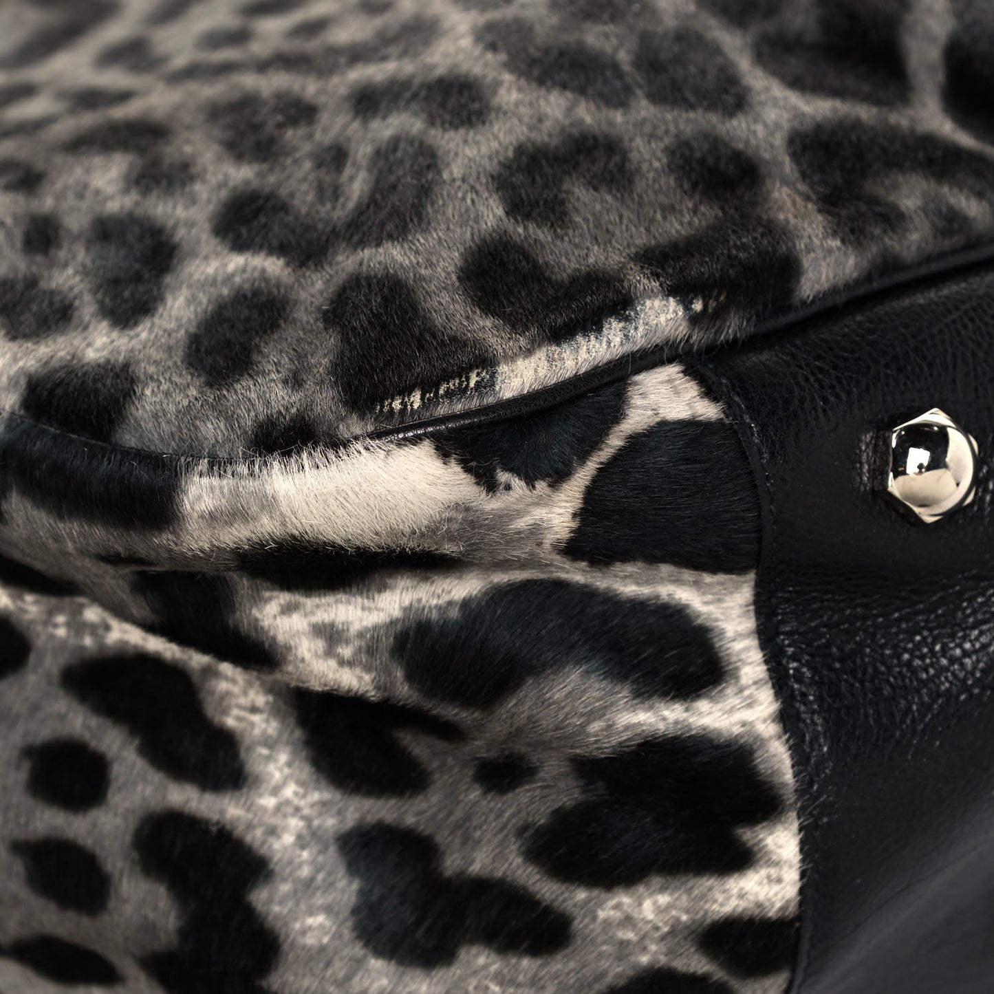 Calf Hair Stingray Leopard Print Large Roady Hobo Black