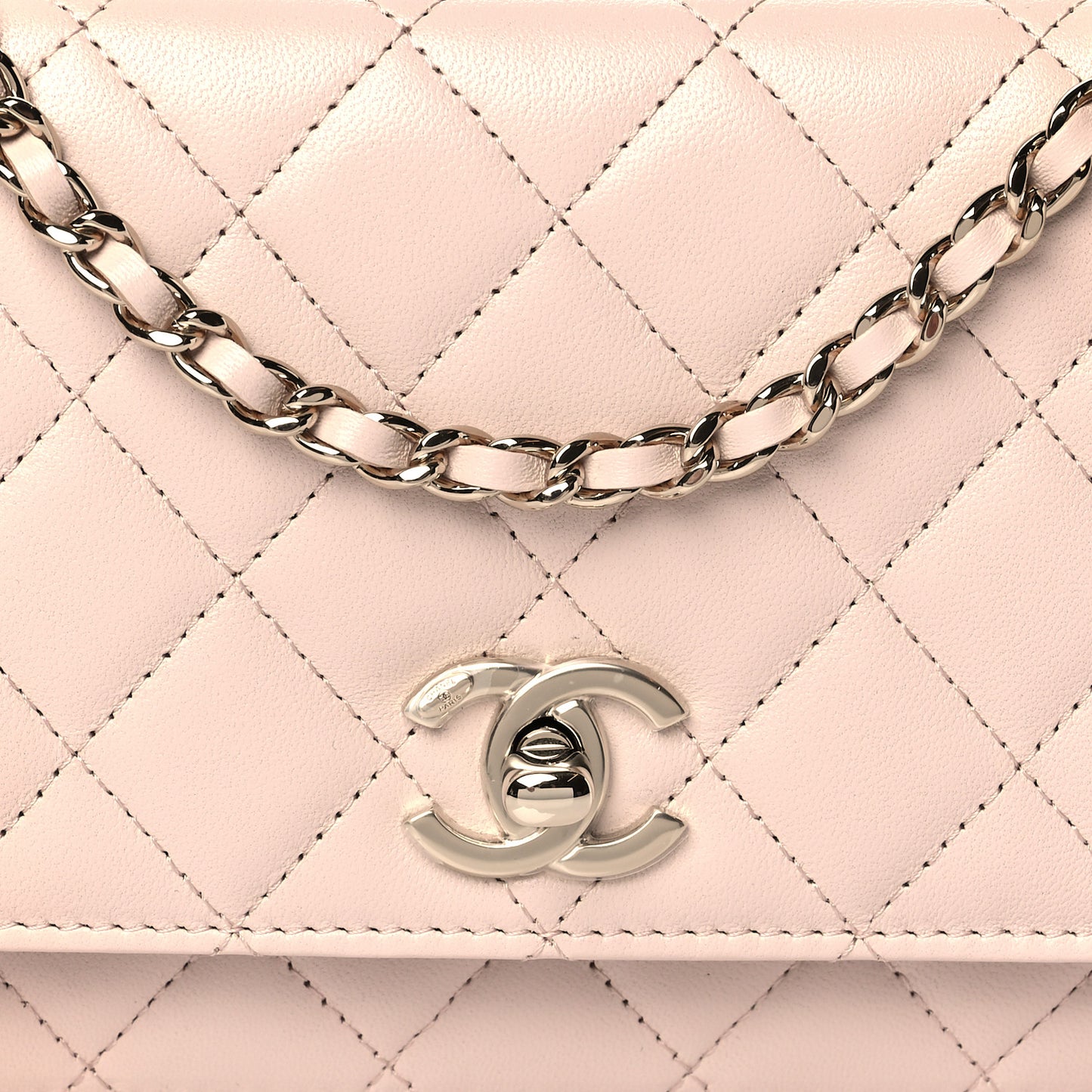 Lambskin Quilted Trendy CC Wallet On Chain WOC Light Beige