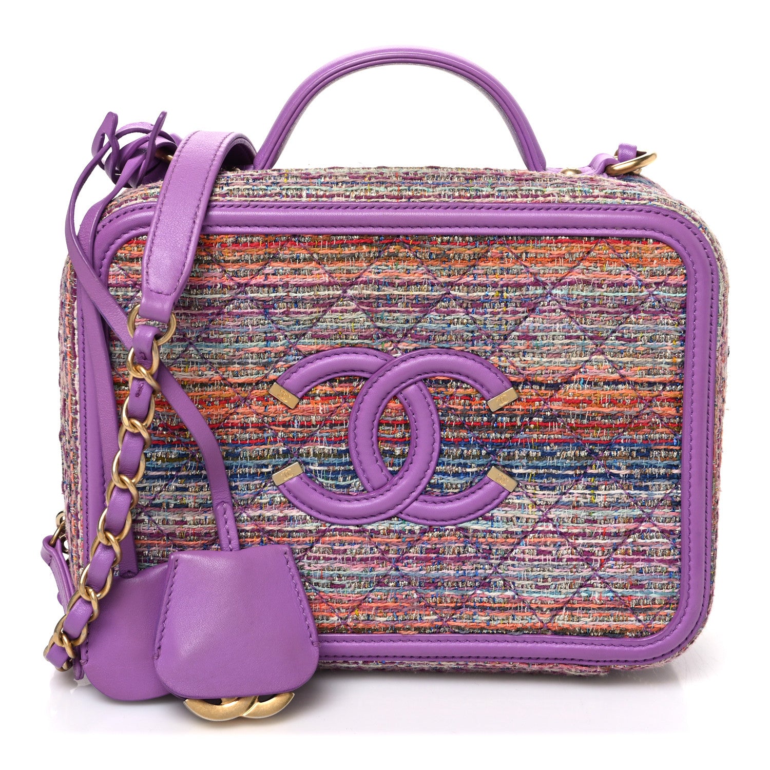 Chanel Tweed Quilted Medium CC Filigree Vanity Case Purple Multicolor 1 of 9