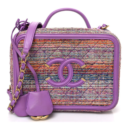 Chanel Tweed Quilted Medium CC Filigree Vanity Case Purple Multicolor 1 of 9