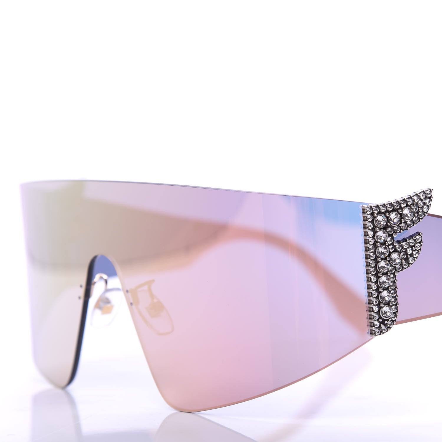 Fendi Mirrored Crystal Embellished FFreedom Shield Sunglasses FF 0382/S Pink 7 of 8