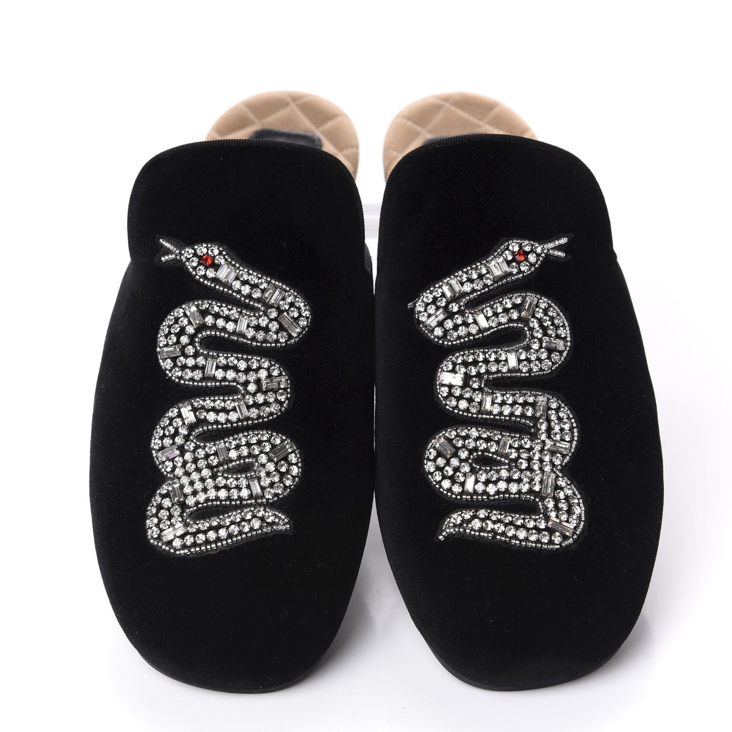 Velvet Crystal Snake Embroidered Womens Slippers 35 Black