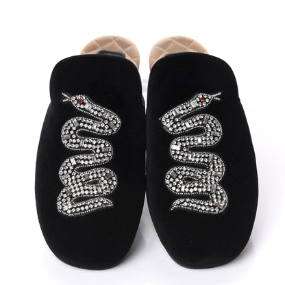 Gucci Velvet Crystal Snake Embroidered Womens Slippers 35 Black 5 of 10