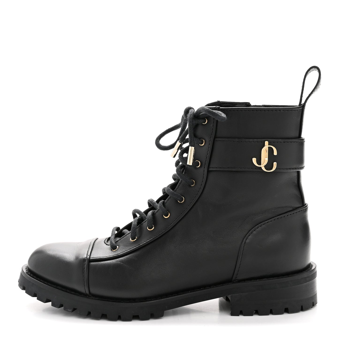 Shiny Calfskin Cayo Combat Boots 36.5 Black