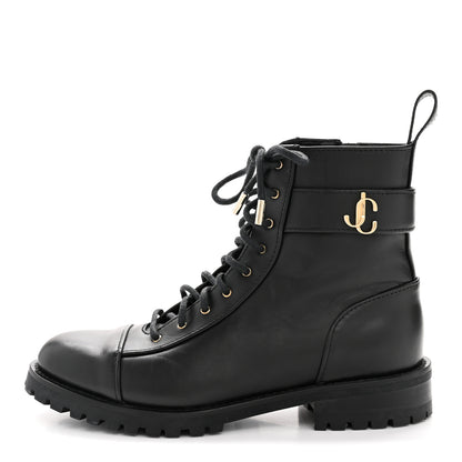 Jimmy Choo Shiny Calfskin Cayo Combat Boots 36.5 Black 1 of 11