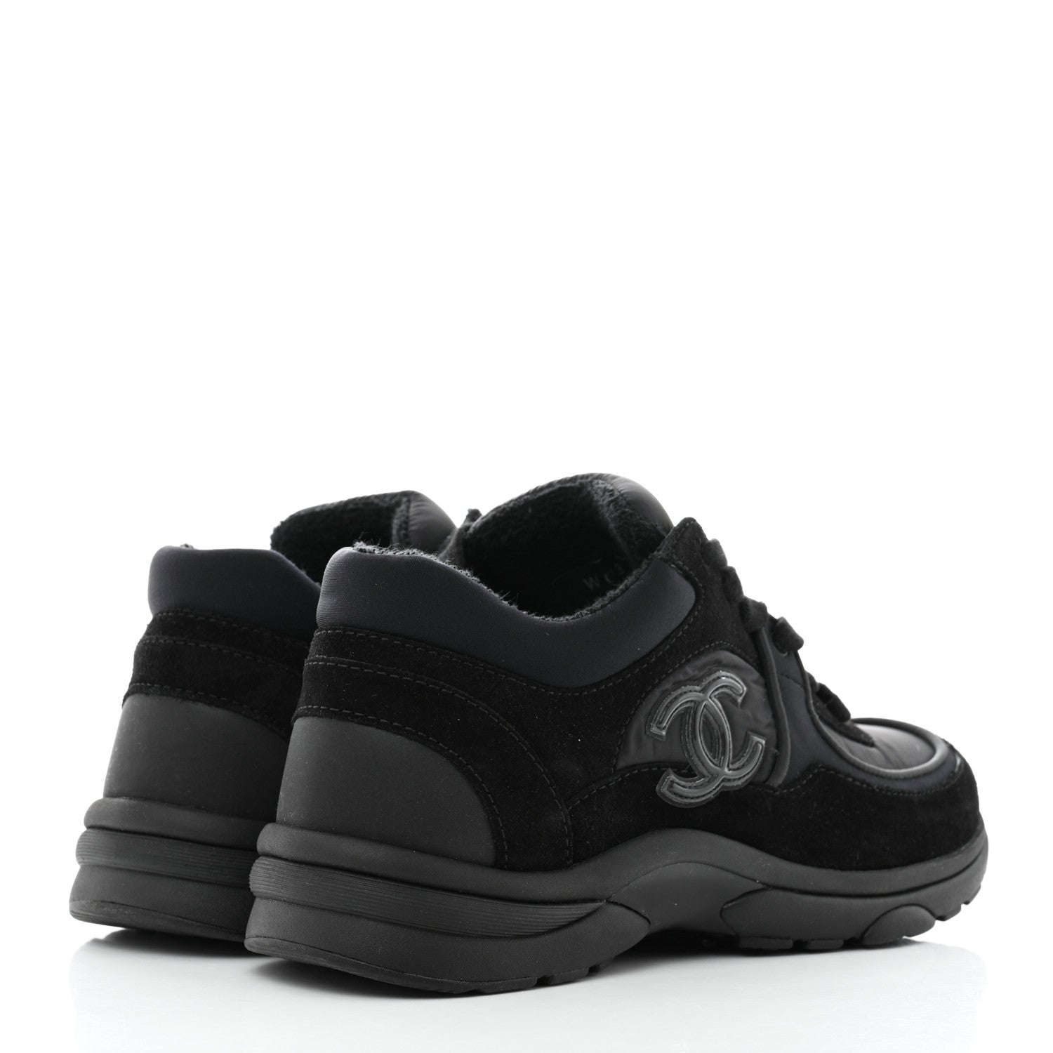 Chanel Fabric Calfskin Suede CC Sneakers 37 Black 4 of 9