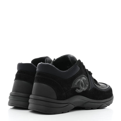Chanel Fabric Calfskin Suede CC Sneakers 37 Black 4 of 9