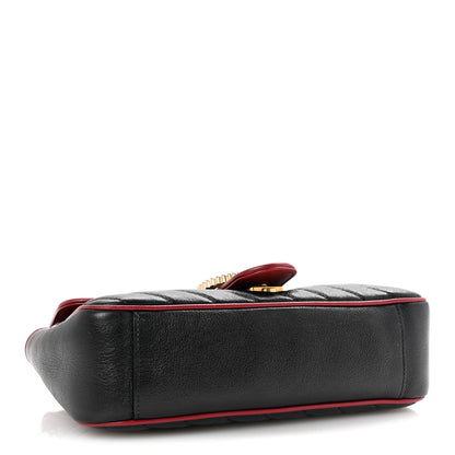 Gucci Vintage Effect Calfskin Matelasse Diagonal Small Torchon GG Marmont Shoulder Bag Black Romantic Cherry 4 of 10